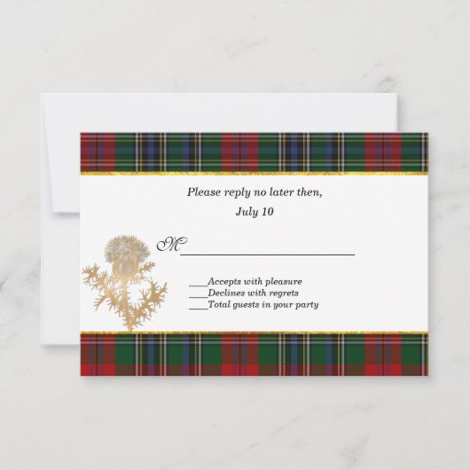 Clan MacClain Tartan Thistle Wedding RSVP (Devant)