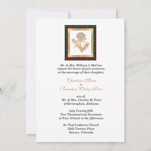 Clan MacClain Thistle Tartan Faire-part de mariage (Devant)