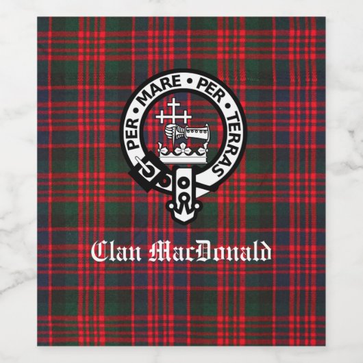 Clan MacDonald Crest & Modern Tartan Wijn Etiket (Enkel label)