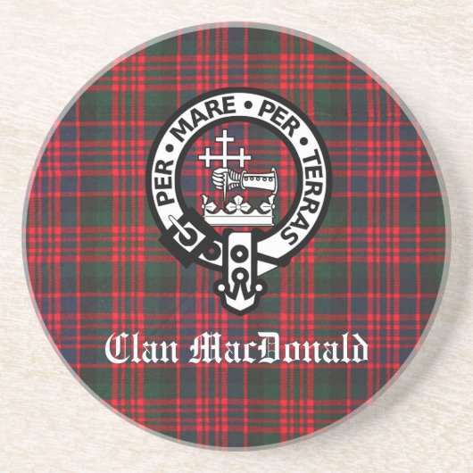 Clan MacDonald Crest & Modern Tartan Zandsteen Onderzetter (Voorkant)