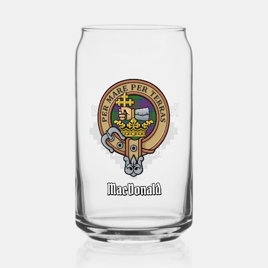 Clan MacDonald Crest over Tartan Blikvorm Glas (Voorkant)