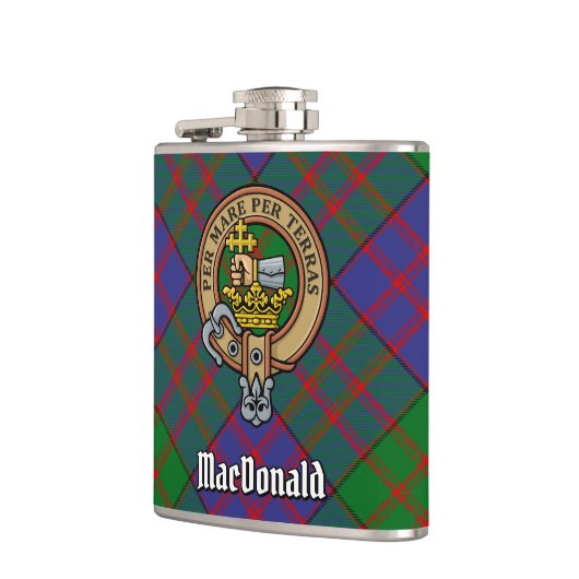 Clan MacDonald Crest over Tartan Heupfles (Links)