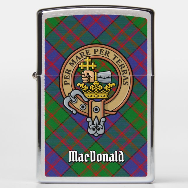Clan MacDonald Crest over Tartan Zippo Lighter (Voorkant)