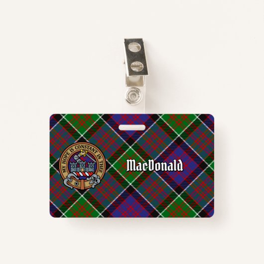 Clan MacDonald van Clanranald Crest over Tartan Badge (Voorkant met clip)