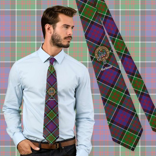 Clan MacDonald van Clanranald Crest over Tartan Stropdas