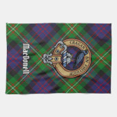 Clan MacDonell van Glengarry Wapen over Tartan Theedoek (Horizontaal)