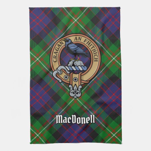 Clan MacDonell van Glengarry Wapen over Tartan Theedoek (Verticaal)