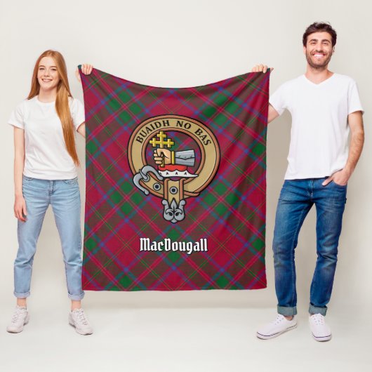 Clan MacDougall Crest over Tartan Fleece Deken (In situ)
