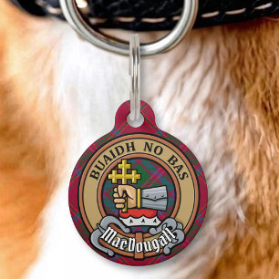 Clan MacDougall Crest over tartan Huisdierpenning