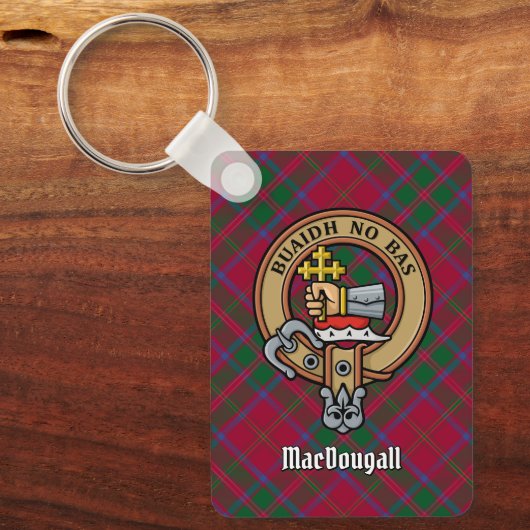Clan MacDougall Crest over Tartan Sleutelhanger (Voorkant)