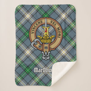 Clan MacDowall Crest over Tartan Sherpa Deken