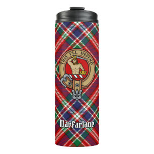 Clan MacFarlane Crest boven Tartan Thermosbeker