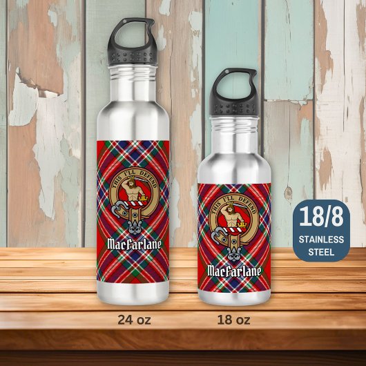 Clan MacFarlane Crest boven Tartan Waterfles