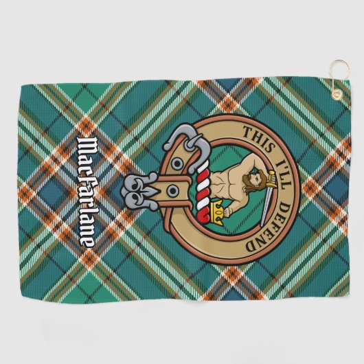 Clan MacFarlane Crest over de oude jacht Tartan Golfhanddoek (Horizontaal)