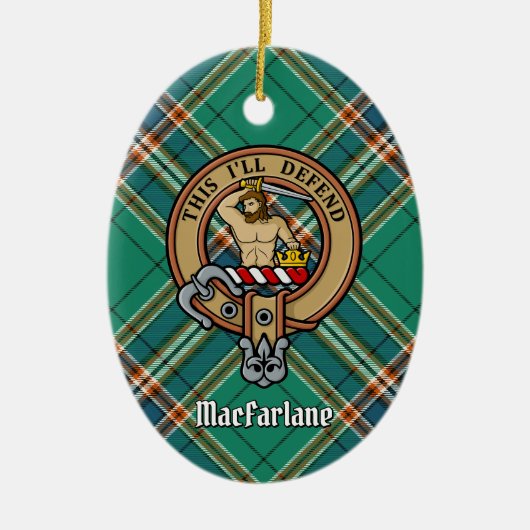 Clan MacFarlane Crest over de oude jacht Tartan Keramisch Ornament (Voorkant)