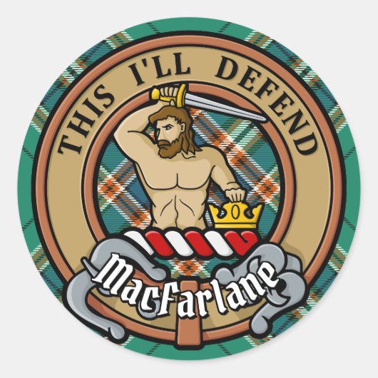 Clan MacFarlane Crest over de oude jacht Tartan Ronde Sticker (Voorkant)