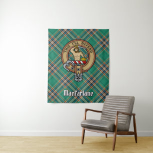 Clan MacFarlane Crest over de oude jacht Tartan Wandkleed
