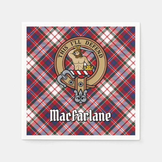 Clan MacFarlane Crest over Jurk Tartan Servet (Voorkant)