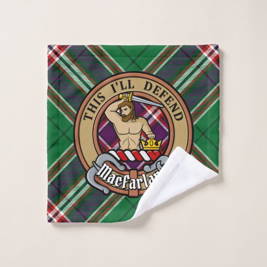 Clan MacFarlane Crest over moderne jacht Tartan Bad Handdoek (Wasdoekje)