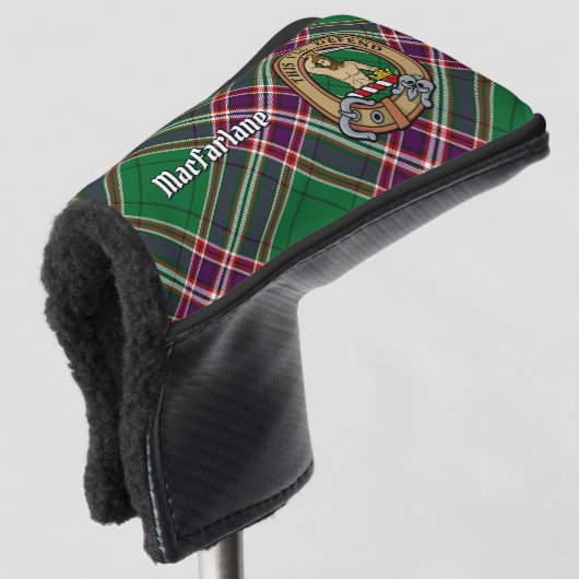 Clan MacFarlane Crest over moderne jacht Tartan Golfheadcover (3/4 voorkant)