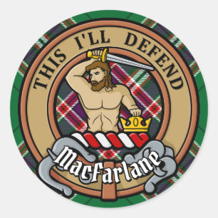 Clan MacFarlane Crest over moderne jacht Tartan Ronde Sticker