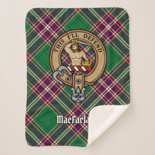 Clan MacFarlane Crest over moderne jacht Tartan Sherpa Deken
