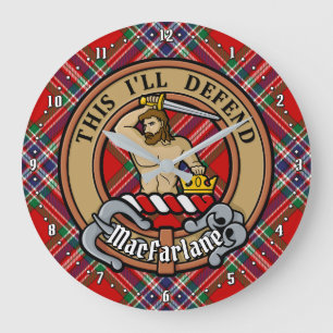 Clan MacFarlane Crest over Rode Tartan Grote Klok