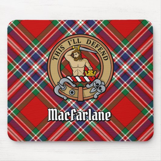 Clan MacFarlane Crest over Rode Tartan Muismat (Voorkant)
