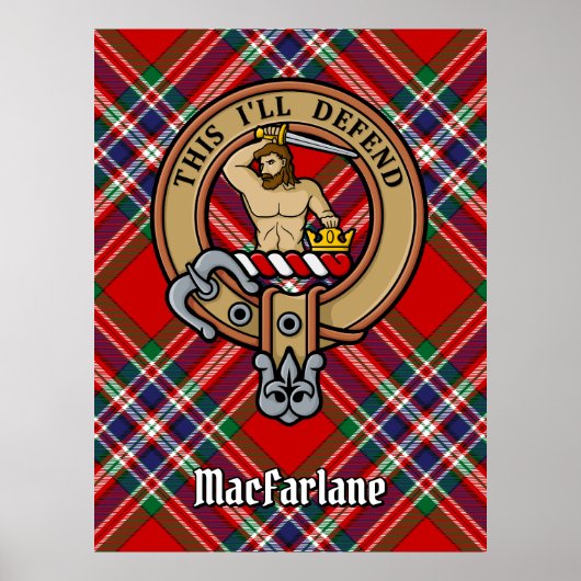 Clan MacFarlane Crest over Rode Tartan Poster (Voorkant)