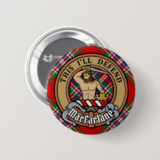 Clan MacFarlane Crest over Rode Tartan Ronde Button 5,7 Cm (Voorkant /achterkant)