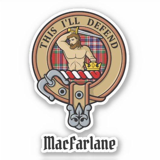 Clan MacFarlane Crest over Rode Tartan Sticker (Voorkant)