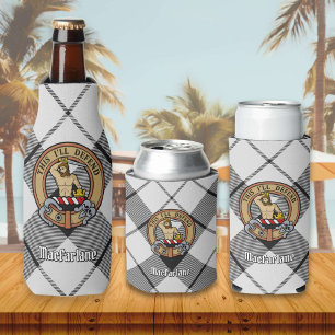 Clan MacFarlane Crest over zwart-wit tartaan Flesjeskoeler