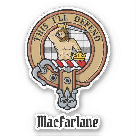 Clan MacFarlane Crest over zwart-wit tartaan Sticker (Voorkant)