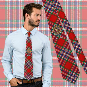 Clan MacFarlane Wapen over Rode Tartan Stropdas
