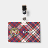 Clan MacFarlane Wapenschild over Dress Tartan Badge (Voorzijde met clip)