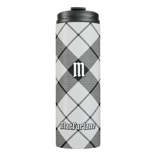 Clan MacFarlane Zwart-wit Tartan Thermosbeker (Voorkant)