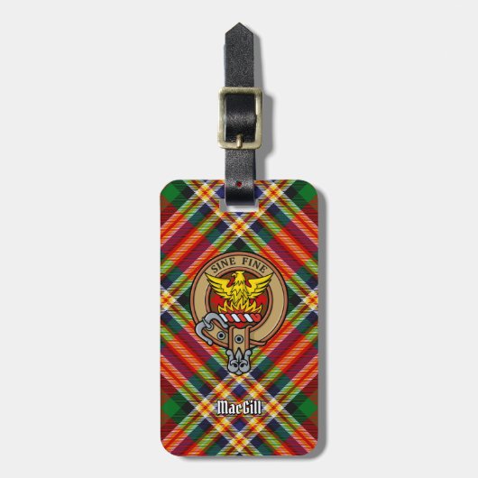Clan MacGill Crest over Tartan Bagagelabel (Voorkant verticaal)