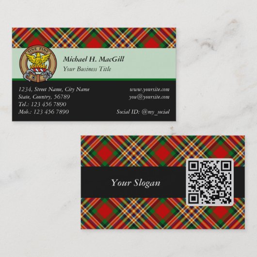 Clan MacGill Tartan Carte de visite (Devant / Derrière)