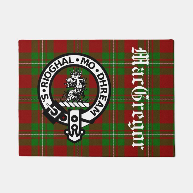 Clan MacGregor Crest Badge en Tartan Deurmat (Voorkant)