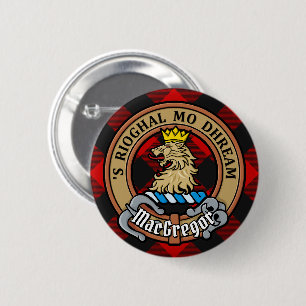Clan MacGregor Crest over Rob Roy Tartan Ronde Button 5,7 Cm