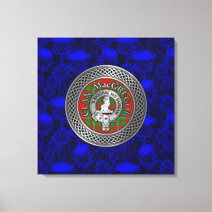Clan MacGregor Crest & Tartan Knot op Thistle Canvas Afdruk