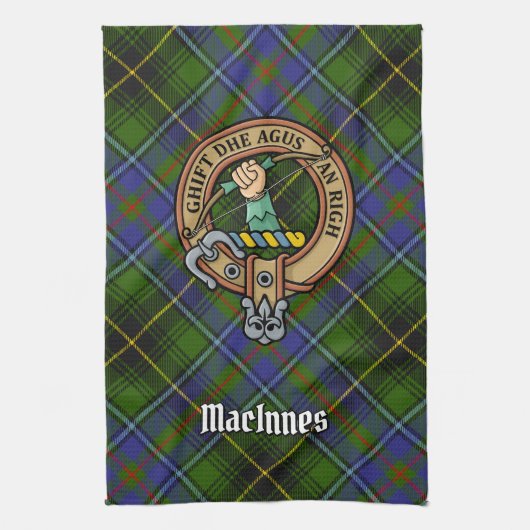 Clan MacInnes Crest over Tartan Theedoek (Verticaal)