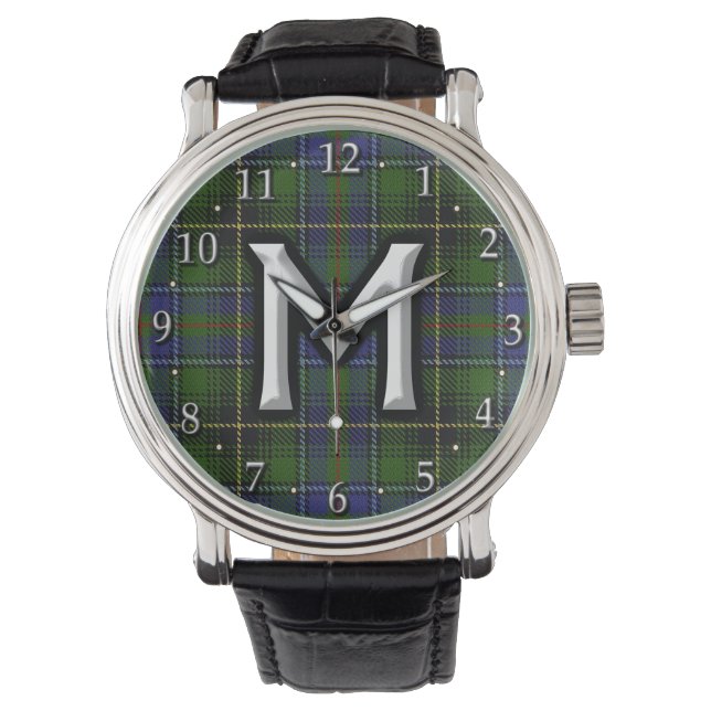 Clan MacInnes Letter M Monogram Tartan Horloge (Voorkant)