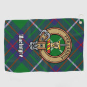 Clan MacIntyre Crest over jagen Tartan Golfhanddoek (Horizontaal)
