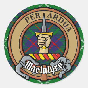 Clan MacIntyre Crest over jagen Tartan Ronde Sticker