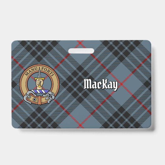 Clan MacKay Crest over Blue Tartan Badge (Front)