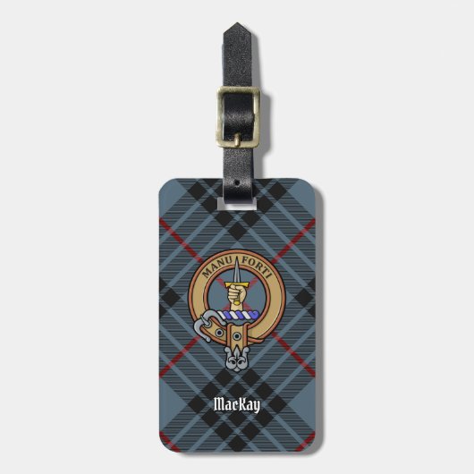 Clan MacKay Crest over Blue Tartan Bagagelabel (Voorkant verticaal)