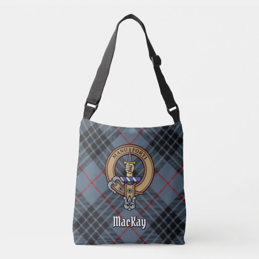 Clan MacKay Crest over Blue Tartan Crossbody Tas (Voorkant)