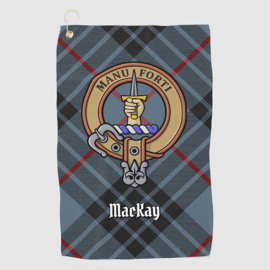 Clan MacKay Crest over Blue Tartan Golfhanddoek (Voorkant)