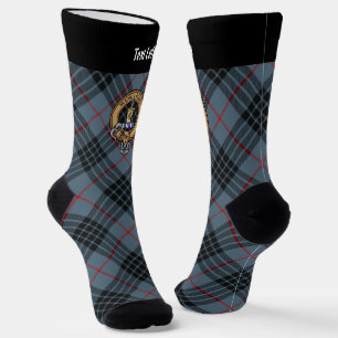 Clan MacKay Crest over Blue Tartan Sokken